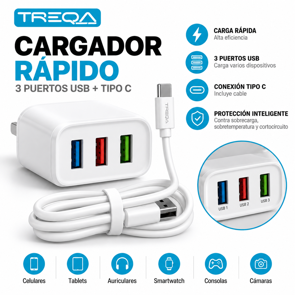 Cargador rápido USB + cable