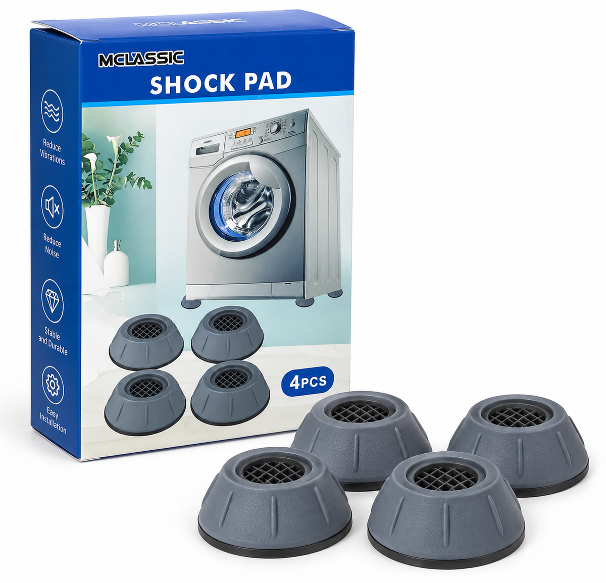Pads antivibración para lavarropas, pack x4